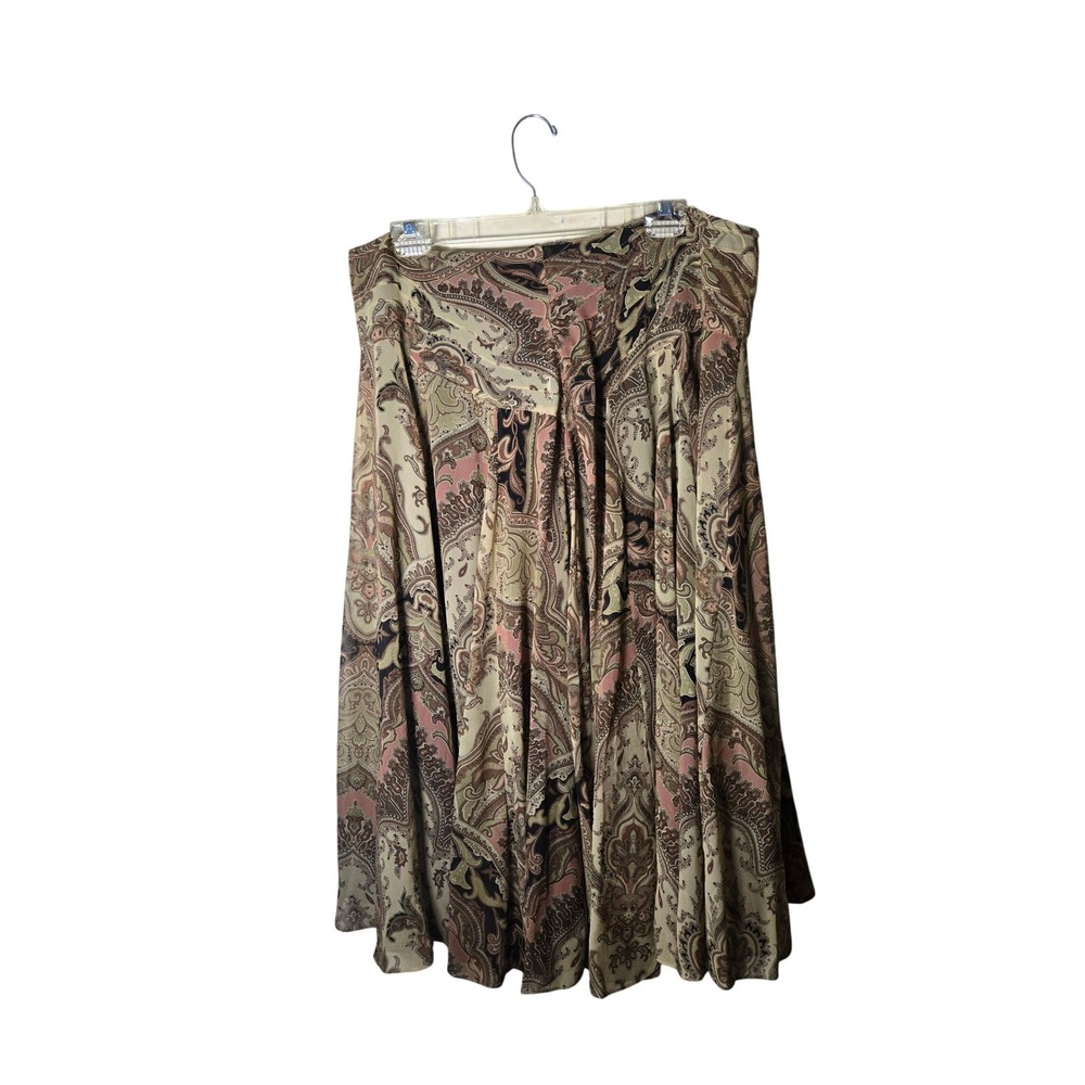 Anne Klein Silk Paisley Midi Skirt Womens 16 Tan Brown Pink Excellent Designer